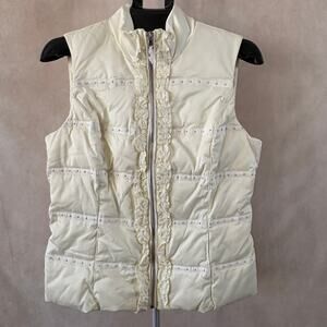 White House Black Market Ivory Studded Ruffled Puffer Vest Women's Large